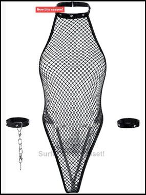 Sleeveless Backless Halter Fishnet Lingerie Bodysuit Crotchless Teddy